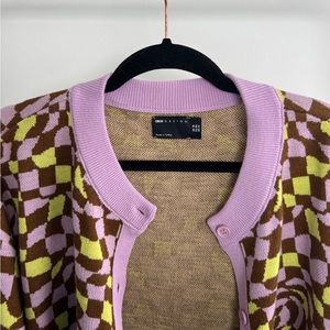 ASOS Checkerboard Print Cardigan Button Up Sweater